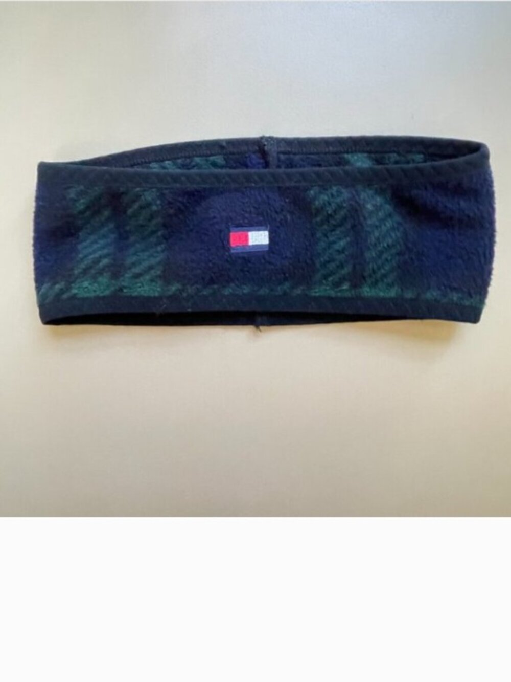 Tommy Hilfiger Fleece Headband Blue Green Plaid Unisex